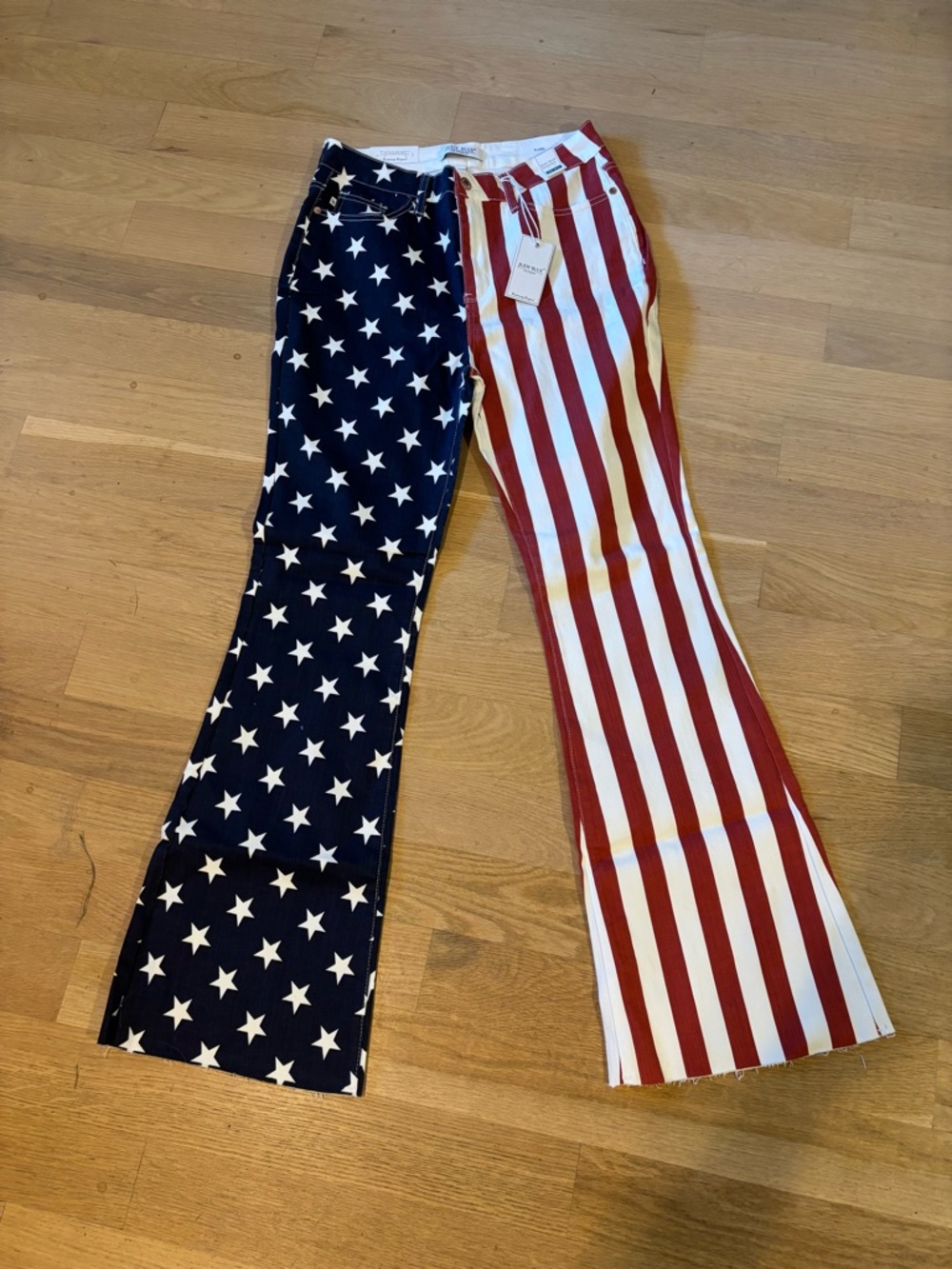 NWT JUDY BLUE Flag Print Flared Pants - Red, White & Blue